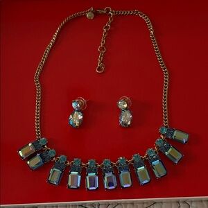 J. Crew Iridescent Blue and Gold Necklace Set